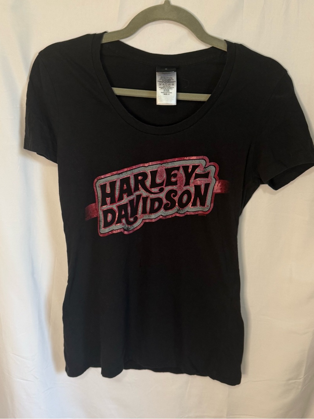 Harley-Davidson San Francisco Women’s Black Tee with Pink and White Logo Sz S